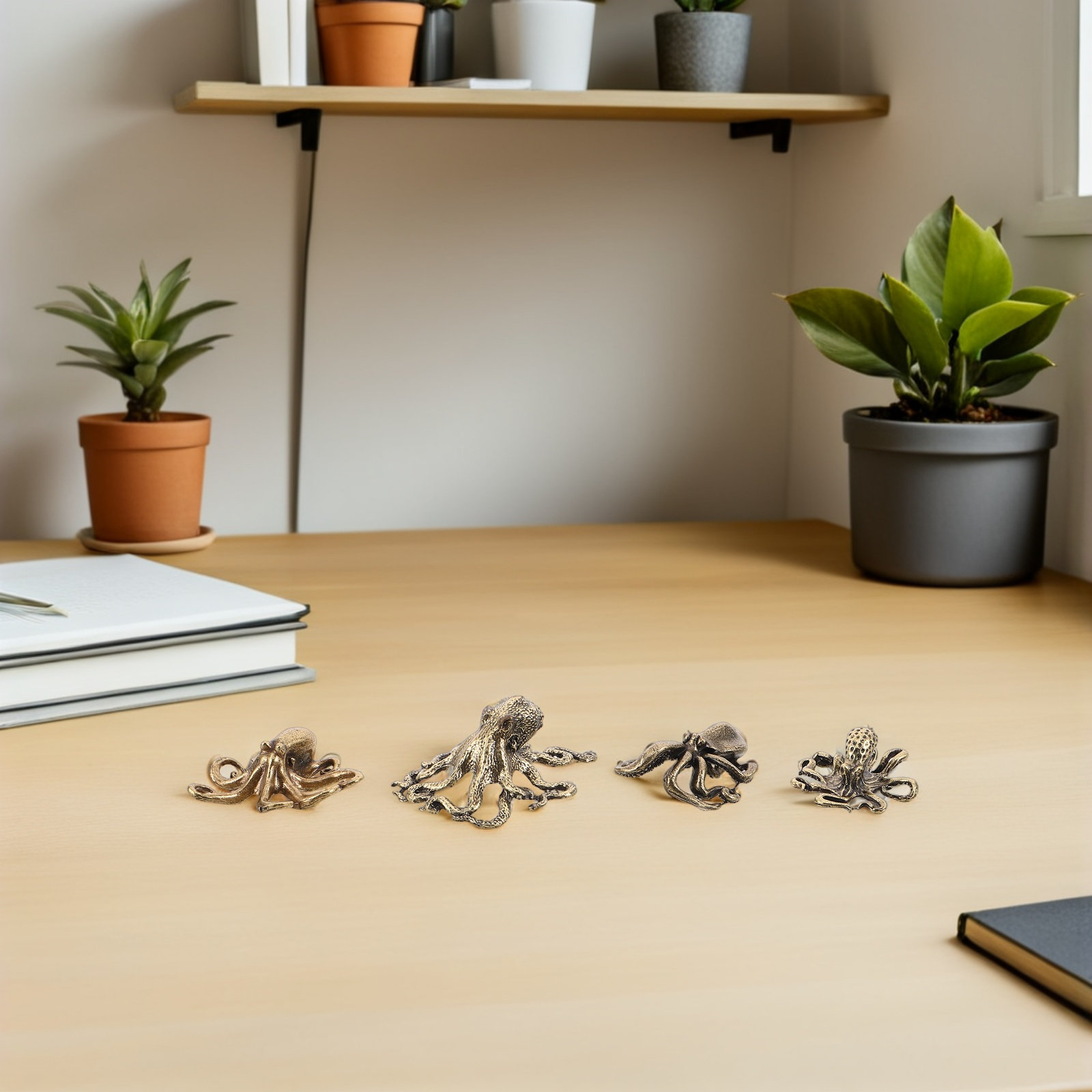 Marine Aquarium Europe - 4Pcs Brass Octopus Decoration Realistic Small